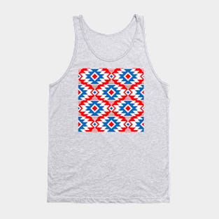 Tribal Aztec Native Ornament - White Medium Cyan Blue Red - Ethnic Amulet Boho Pattern Tank Top